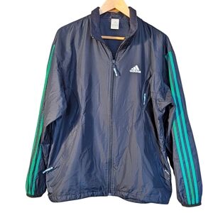 Adidas Dark Blue Jacket with Teal Accents Men's M Y2k Athletic Activewear
